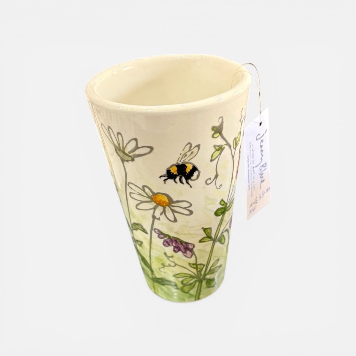Hand Painted Daisy and Bee Vase - Jenny Blue Art_Just Makers