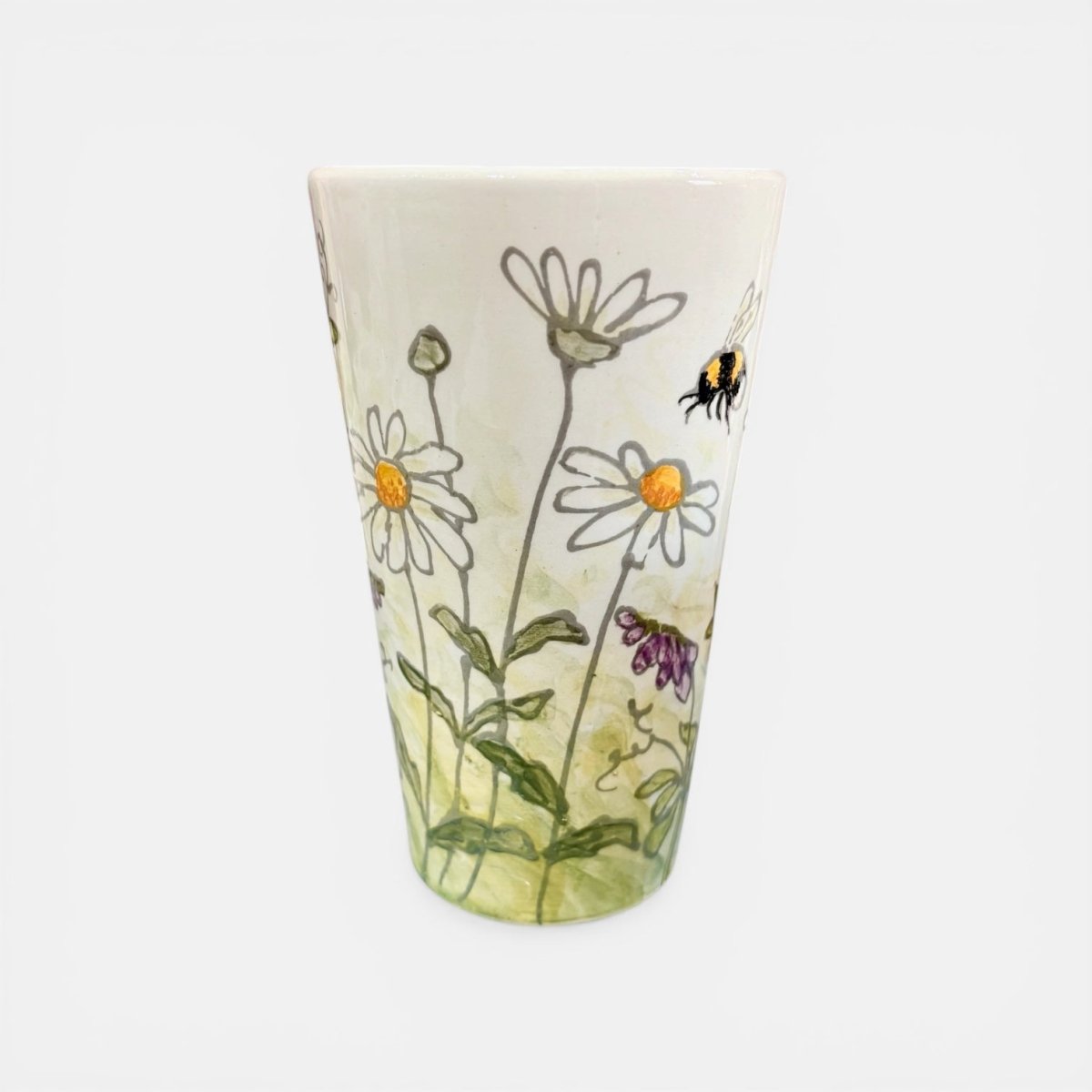 Hand Painted Daisy and Bee Vase - Jenny Blue Art_Just Makers
