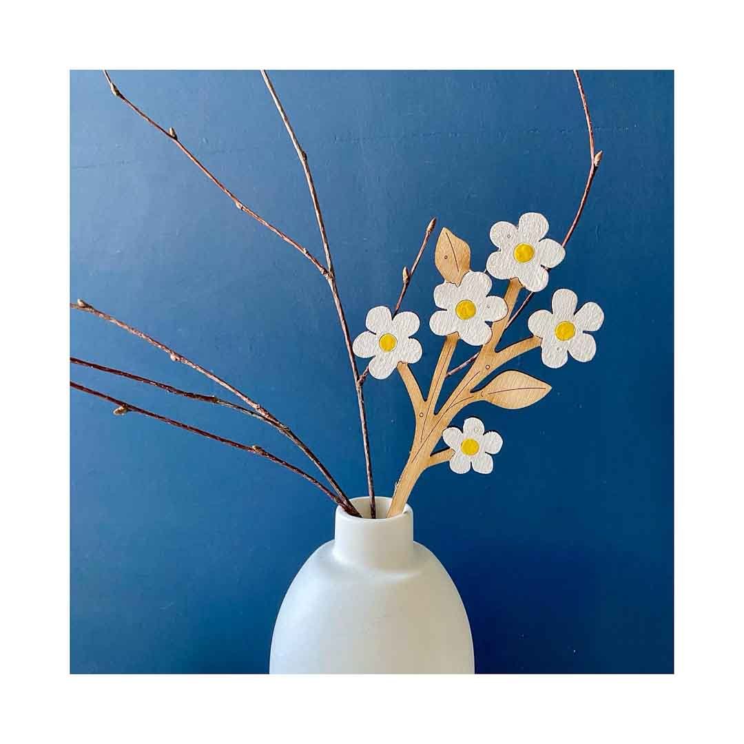 Hand Painted Forget-Me-Not White Stem - Natty Deco_Just Makers
