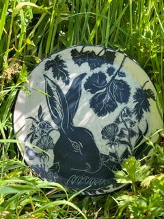 Hare in foliage stoneware plate by Yorkshire ceramic artist Ciara McClarence