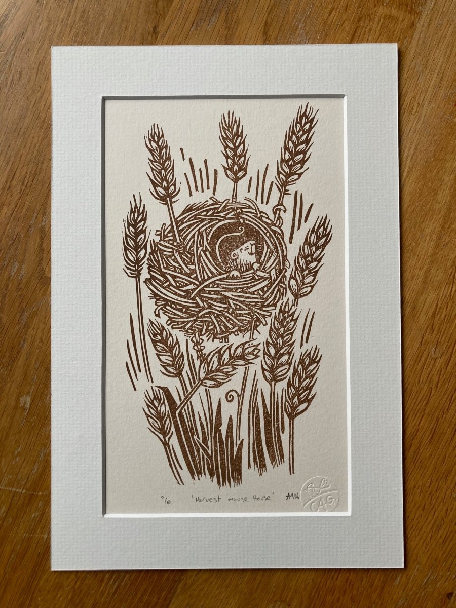 Harvest Mouse House Linocut Print - Custard4Gravy_Just Makers