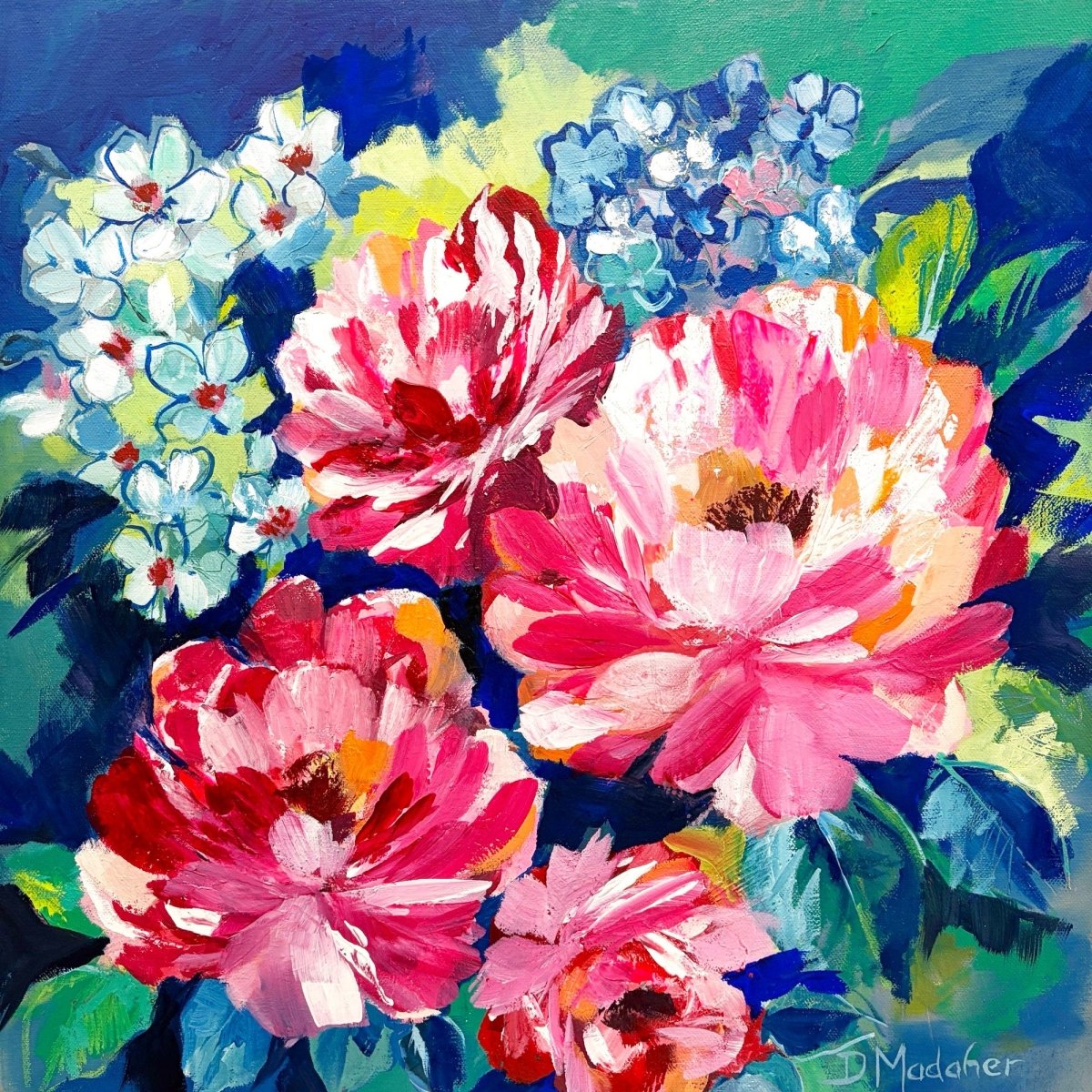 Joyful Blooms original mixed media painting by Davinder Madaher