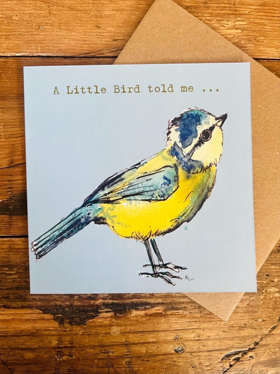 Card with a bird illustration and text &