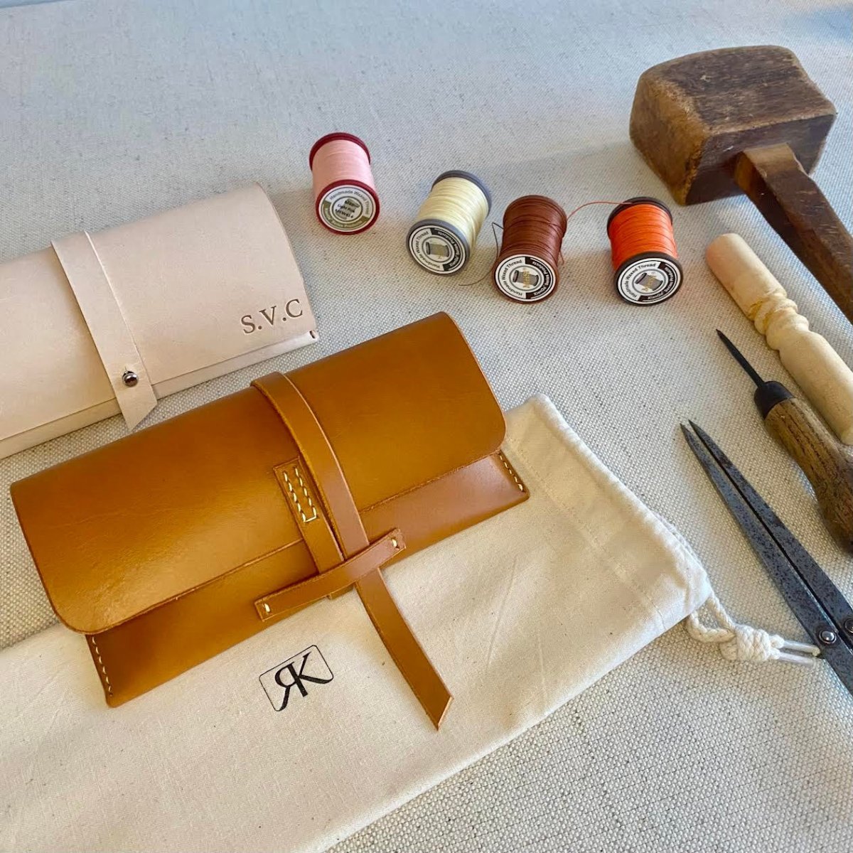 Monogrammed Leather Glasses Case Workshop - Just Makers Workshop