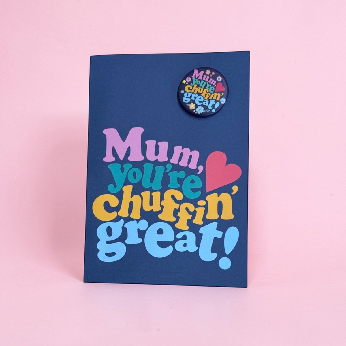 Blue card with colorful text &