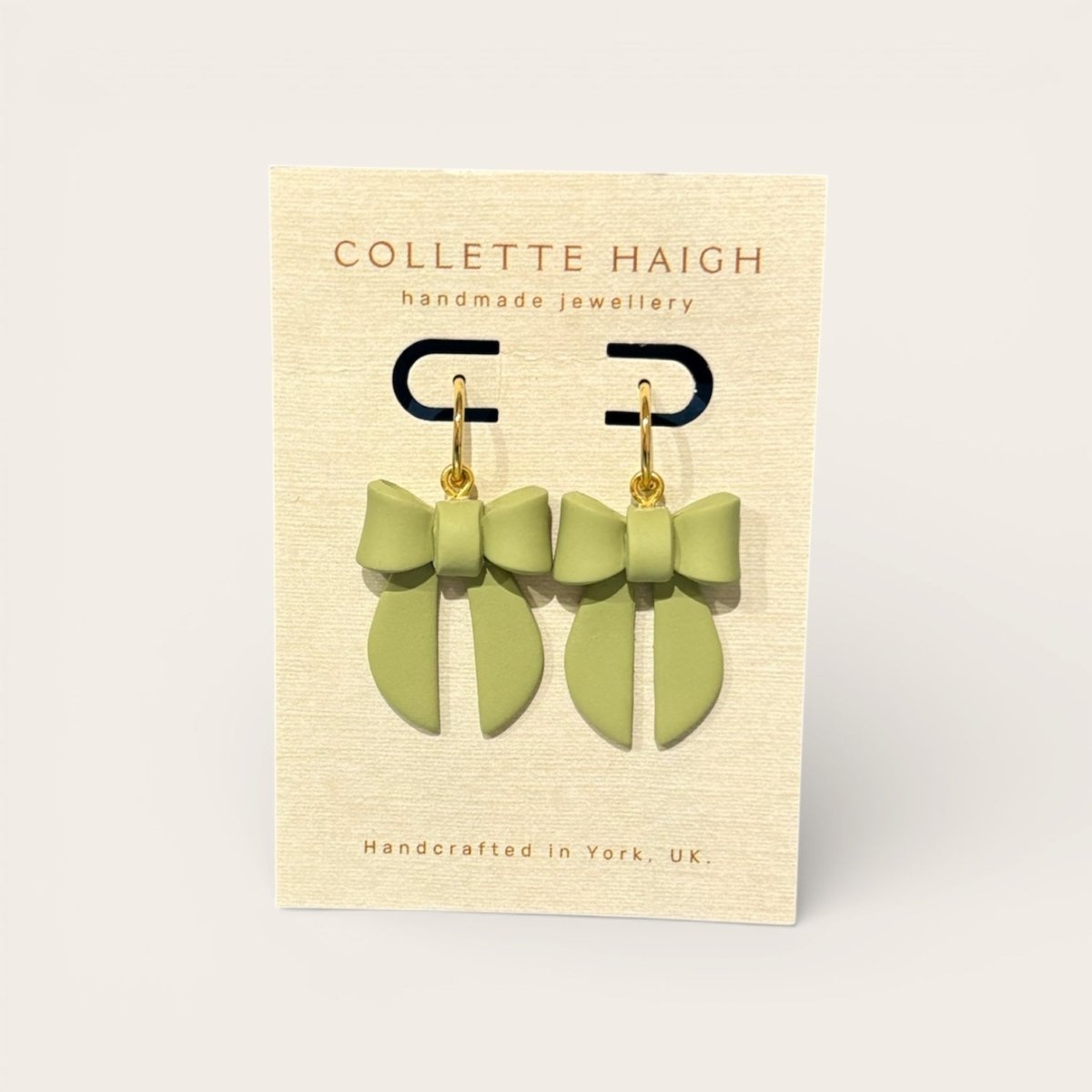 Pale Green Bow Dangle Earrings - CH Handmade_Just Makers