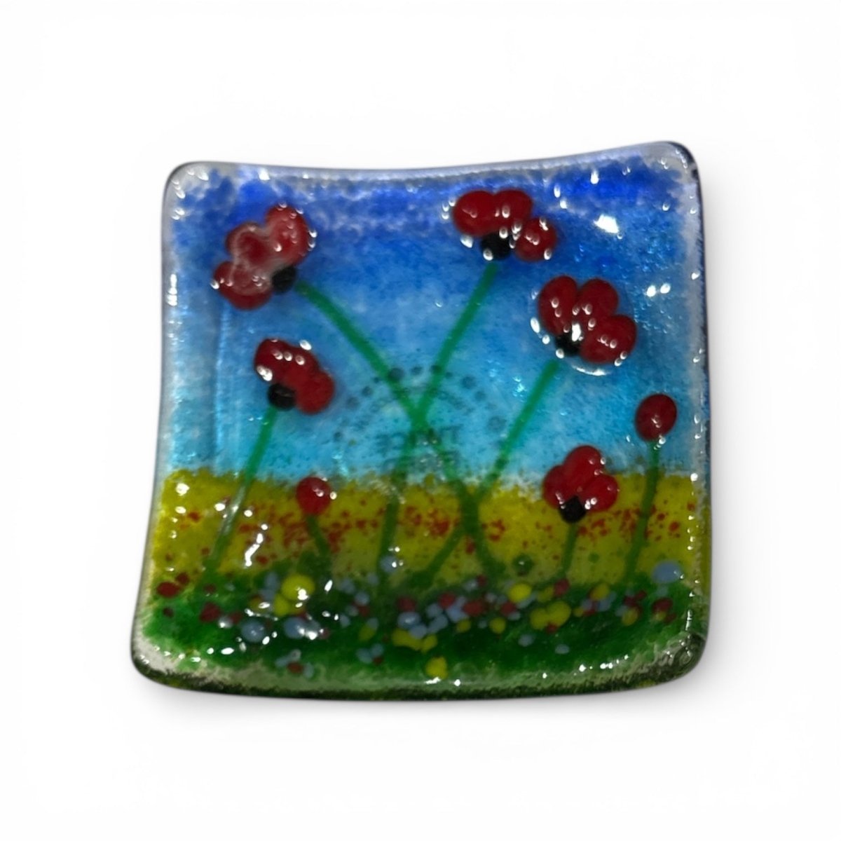 Poppy Fused Glass Small Dish - Twice Fired Glass_Just Makers