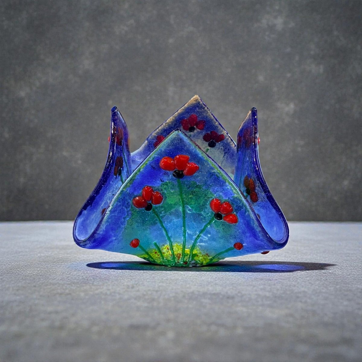Poppy Sculptural Tealight Holder - Twice Fired Glass_Just Makers