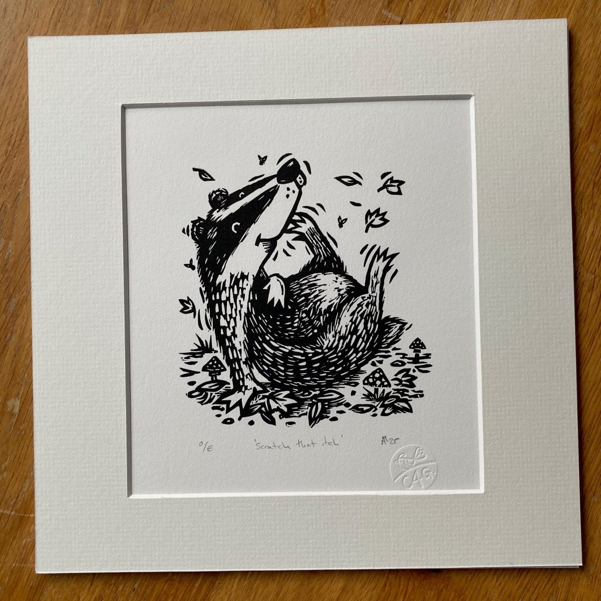 Scratch That Itch Badger Linocut Print - Custard4Gravy_Just Makers