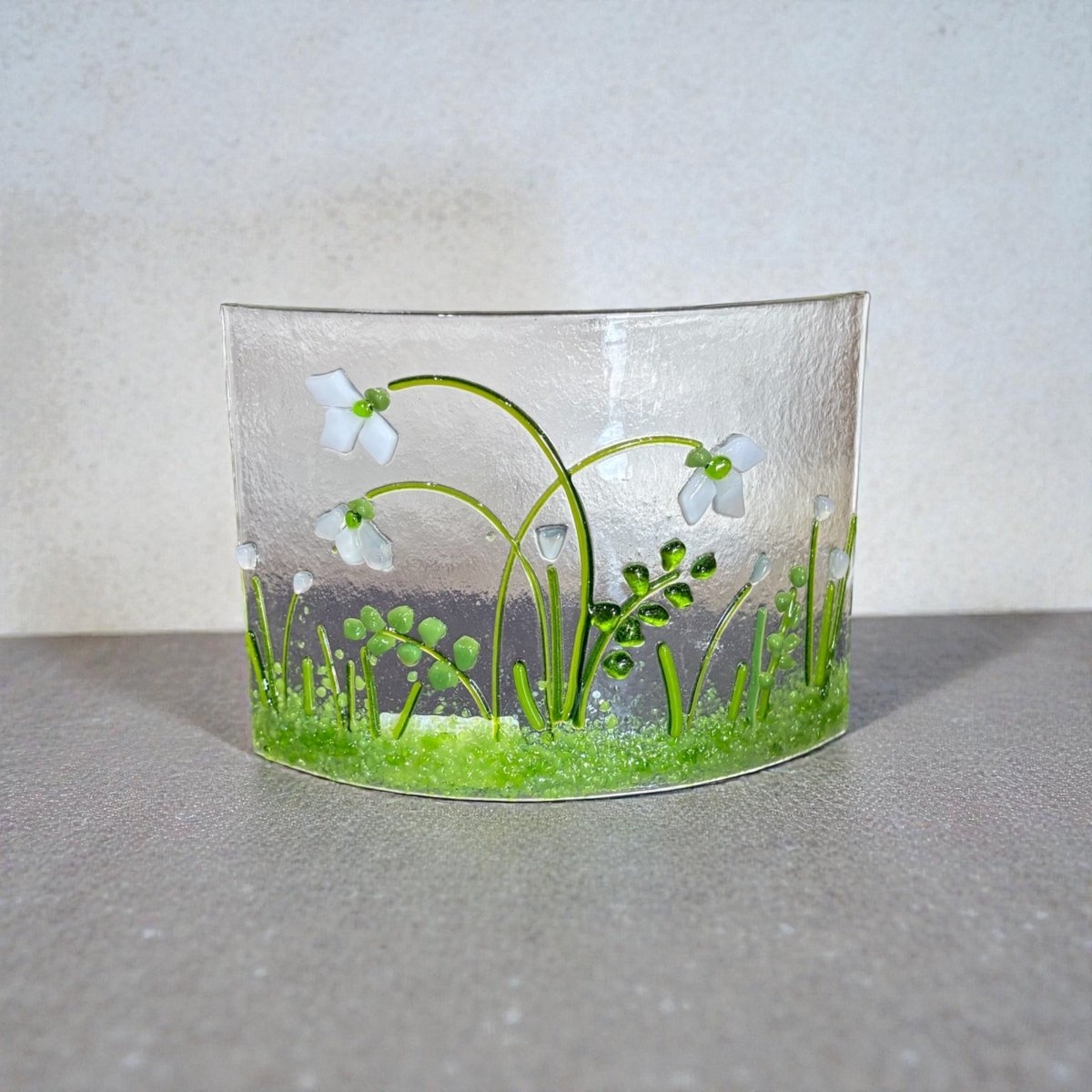 Snowdrop Fused Glass Medium Curve - Twice Fired Glass_Just Makers