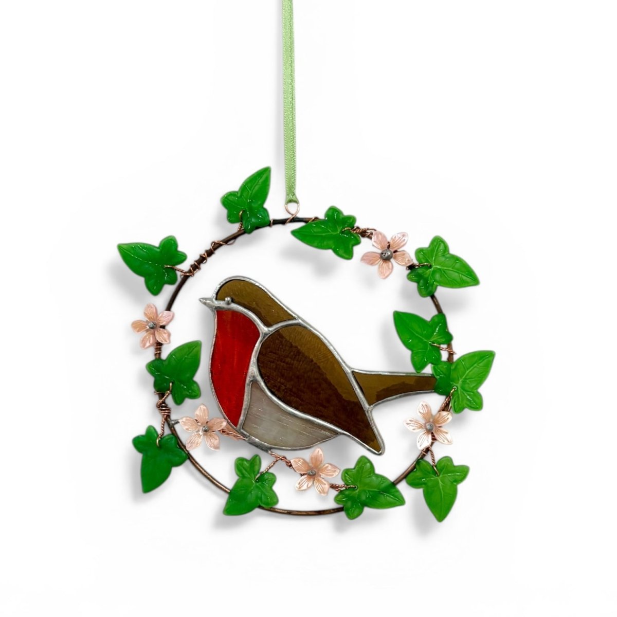 Stained Glass Robin Wreath - Dragonfly Glass Art_Just Makers