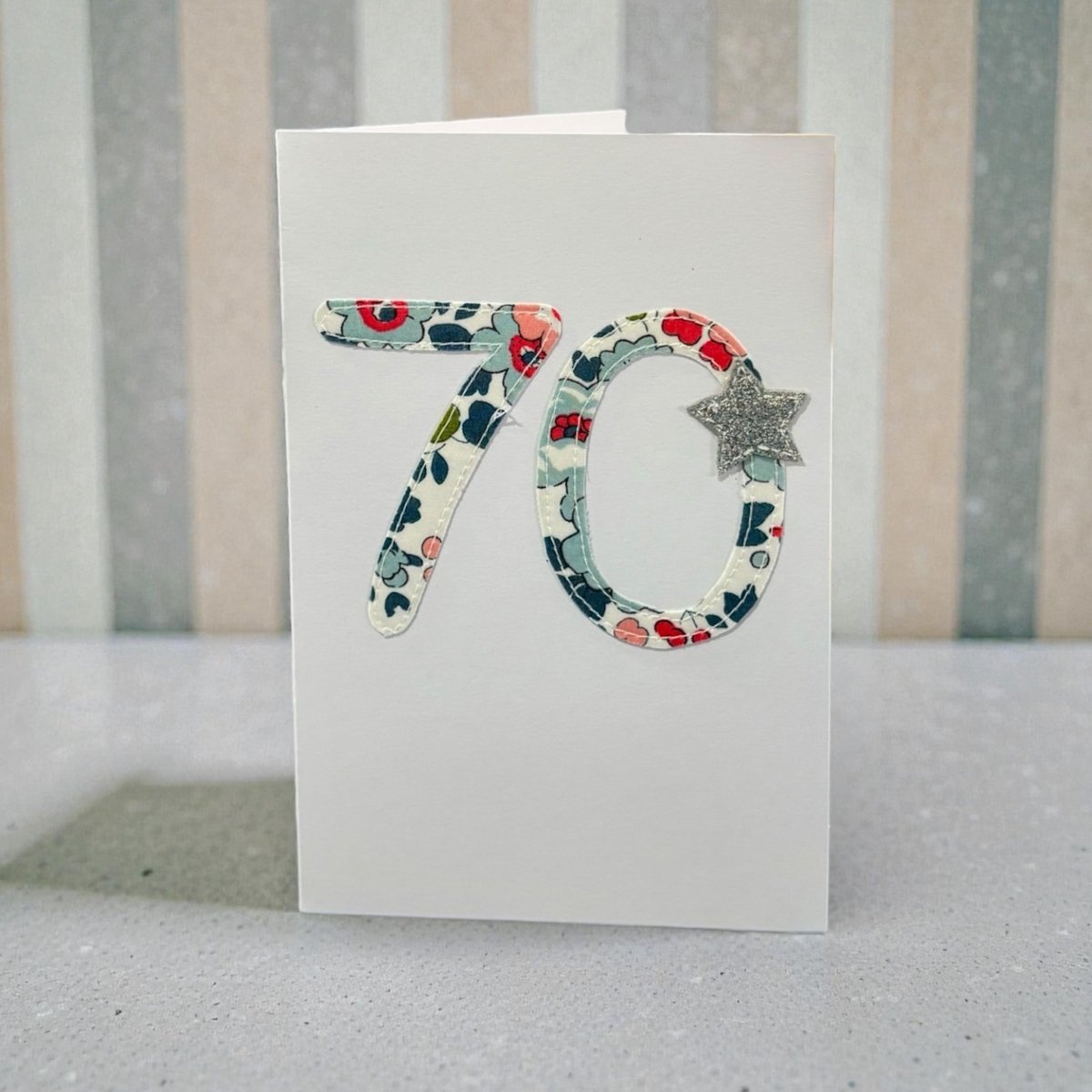Stitched Fabric Age 70 Card - Alice and Audrey - Just Makers Alice & Audrey