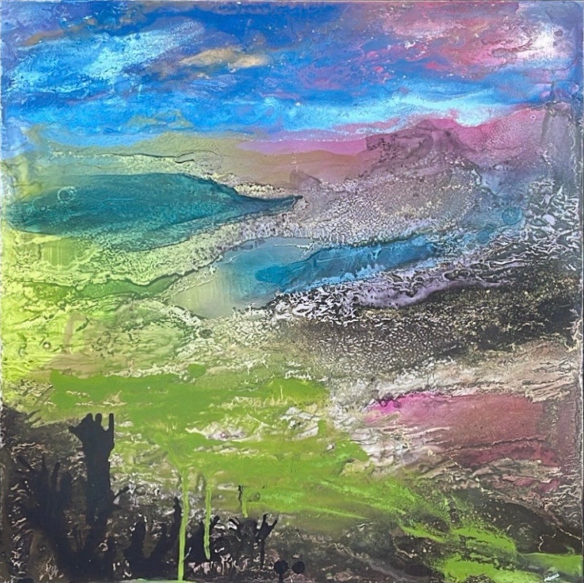 The Lands I Love alcohol ink painting by Minu Achrekar