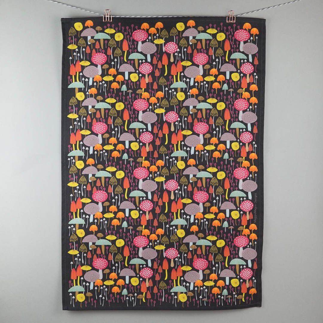 Toadstool and Mushroom Print Tea Towel Maggie Magoo Designs - Just Makers Maggie Magoo Designs
