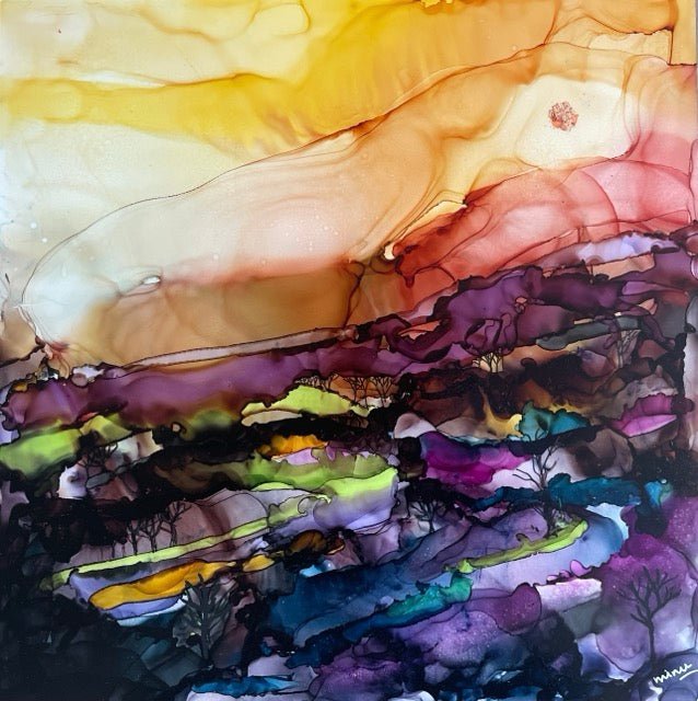 Under the Copper Sun alcohol ink painting by Minu Achrekar