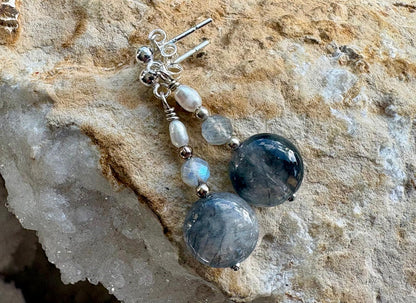 Grey-Blue Labradorite and Pearl Drop Earrings - Hart, Body and Soul