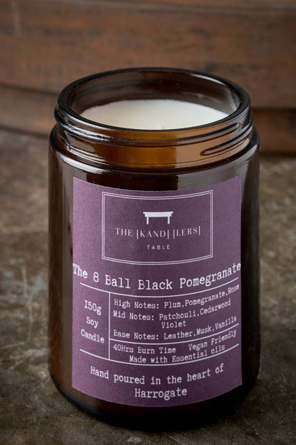 8 Ball Black Pomegranate Amber Glass Candle - Kandlers Table_Just Makers