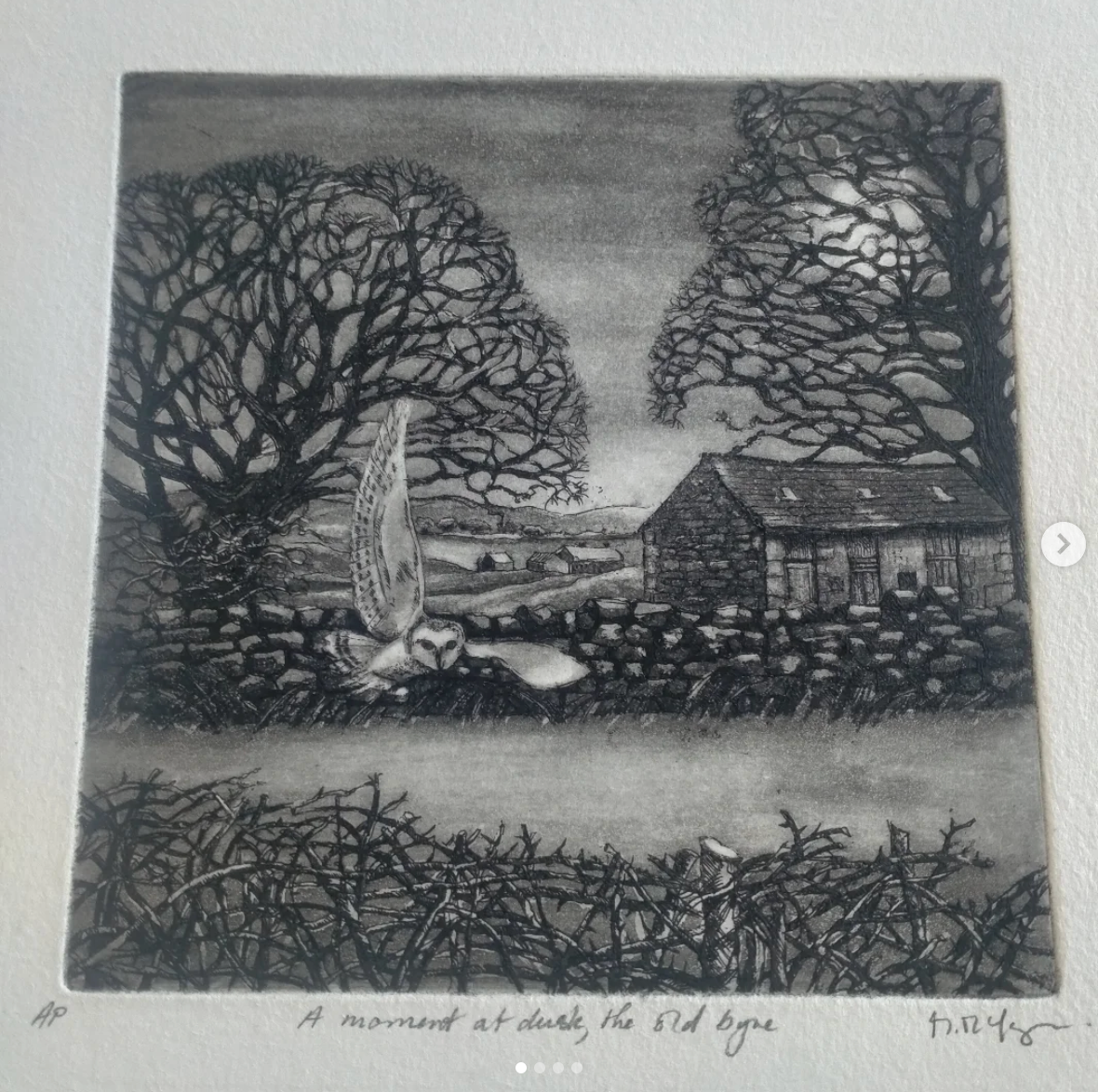 A Moment at Dusk, the Old Byre Framed Etching - Moira Mctague_Just Makers