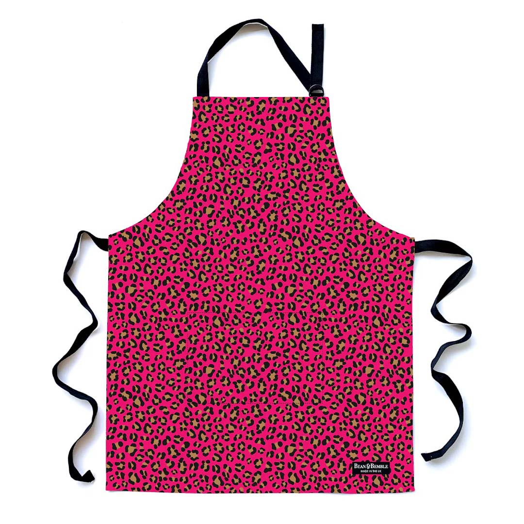 Apron with Pocket - Pink Leopard_Just Makers