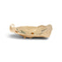 A handcrafted ceramic dish with a leaf-like organic shape, featuring a glossy beige glaze, hand-painted botanical details, and small feet, shown on a white background.