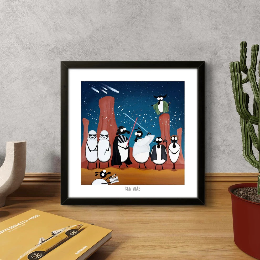 Baa Wars 10&quot; Print Framed- Mervyn Tay Art_Just Makers