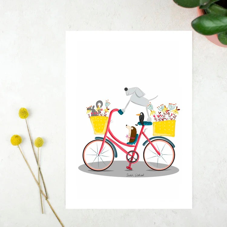 Biking with the Gang A4 Print - Sarah Westwood Illustrator_Just Makers