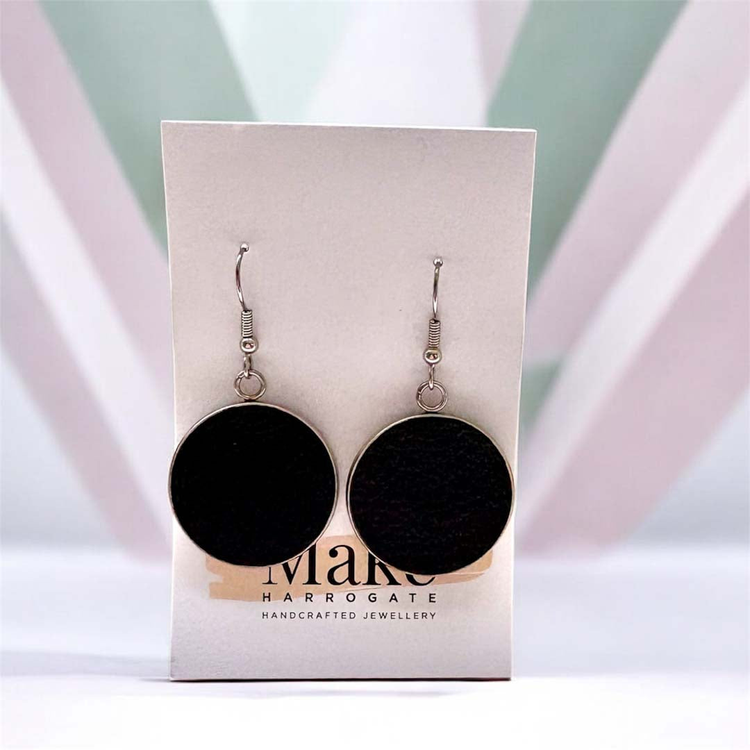 Black Button Dangly Earrings - Make Harrogate_Just Makers