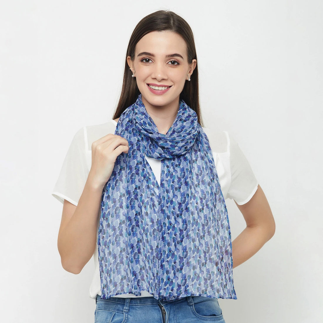 Blue Abstract Chiffon Silk Scarf - Pattern Passion_Just Makers
