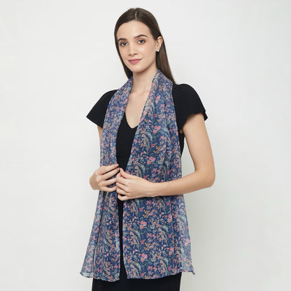 Blue Botanical Chiffon Silk Scarf - Pattern Passion_Just Makers