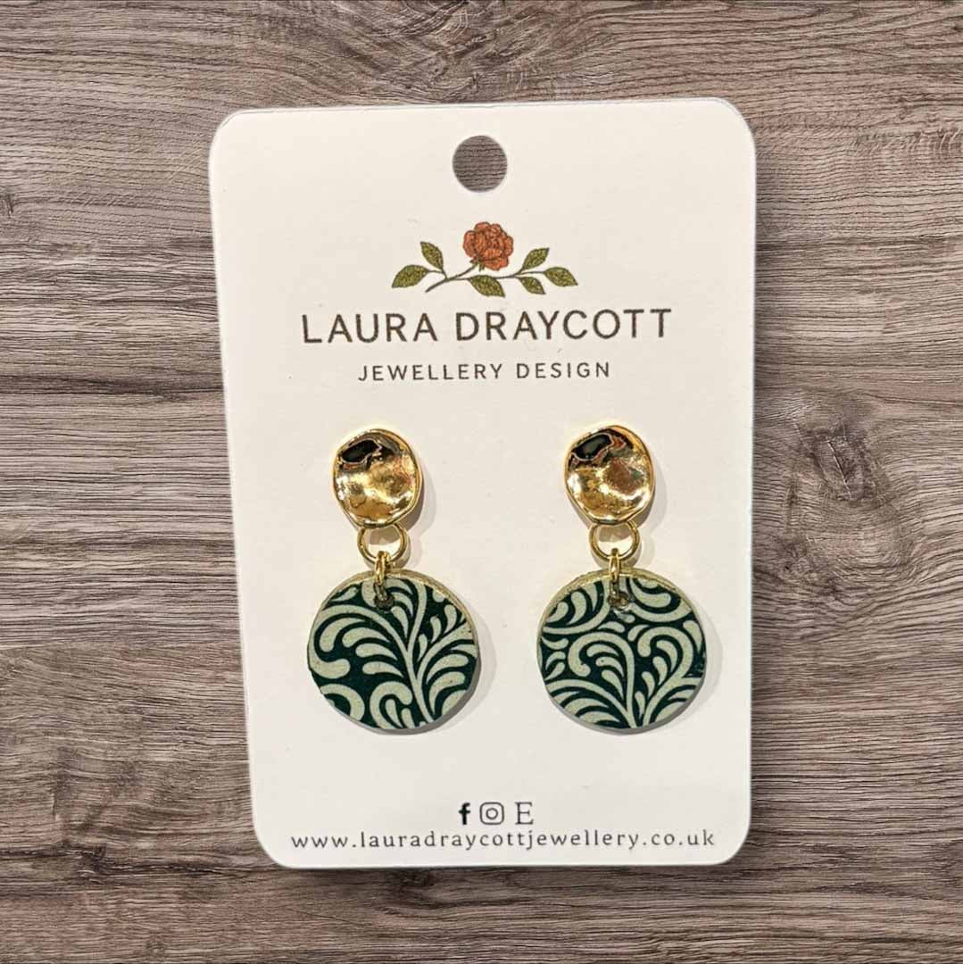 Blue Botanical Print Wooden Dangle Earrings - Laura Draycott_Just Makers