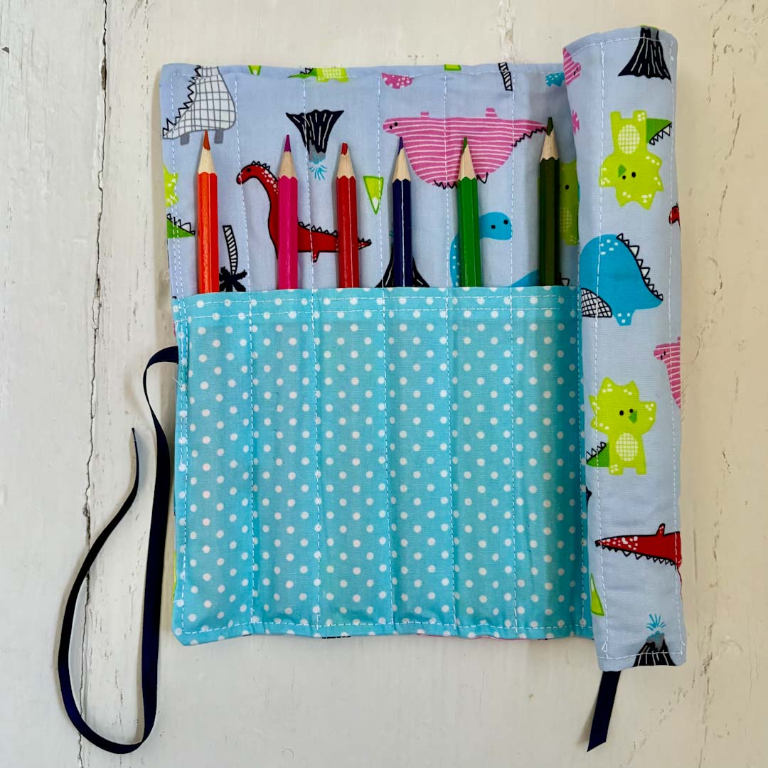 Blue Dinosaur Pencil Roll - Made by Marianne_Just Makers