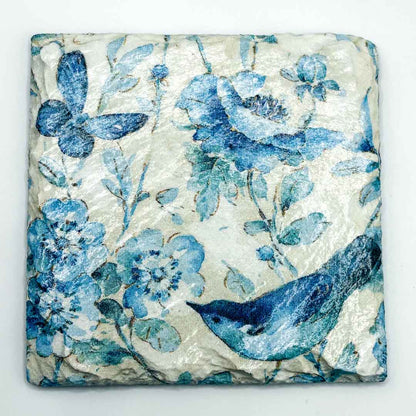 Blue Flowers and Bird Coaster Slate - Sarah Tustin_Just Makers