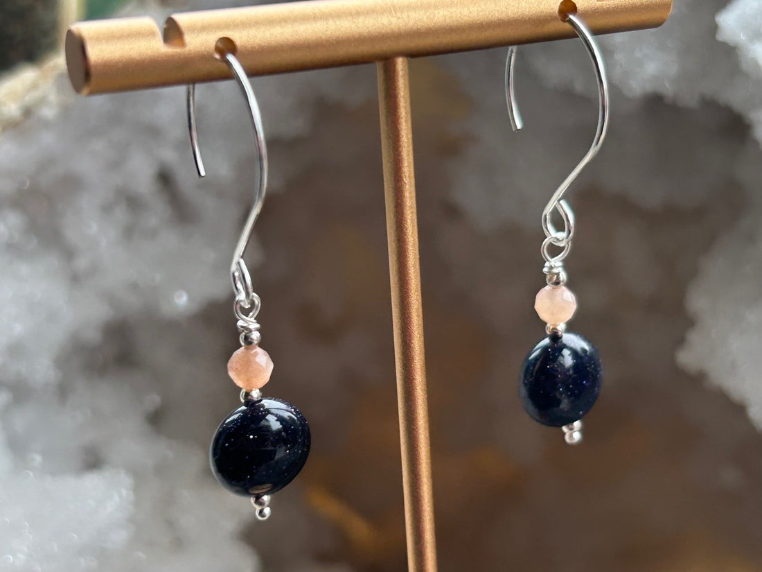 Blue Goldstone and Sunstone Earrings - Hart, Body and Soul_Just Makers