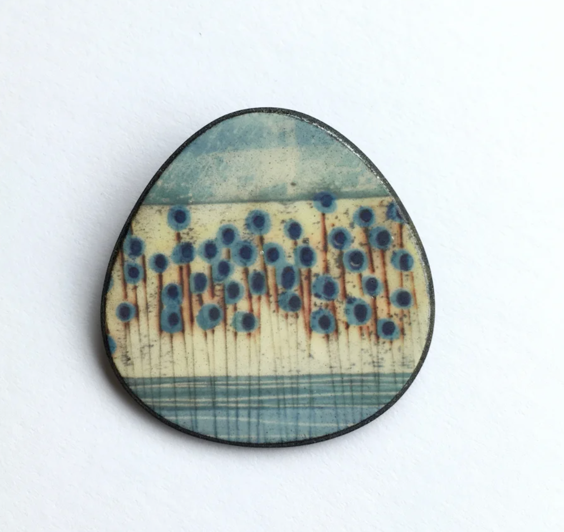 Blue Stems Rounded Brooch - Karen Howarth Ceramics_Just Makers