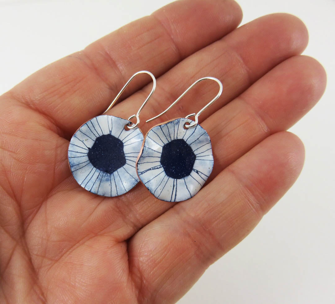 Blue and white enamel disc earrings by 830 degrees_Just Makers