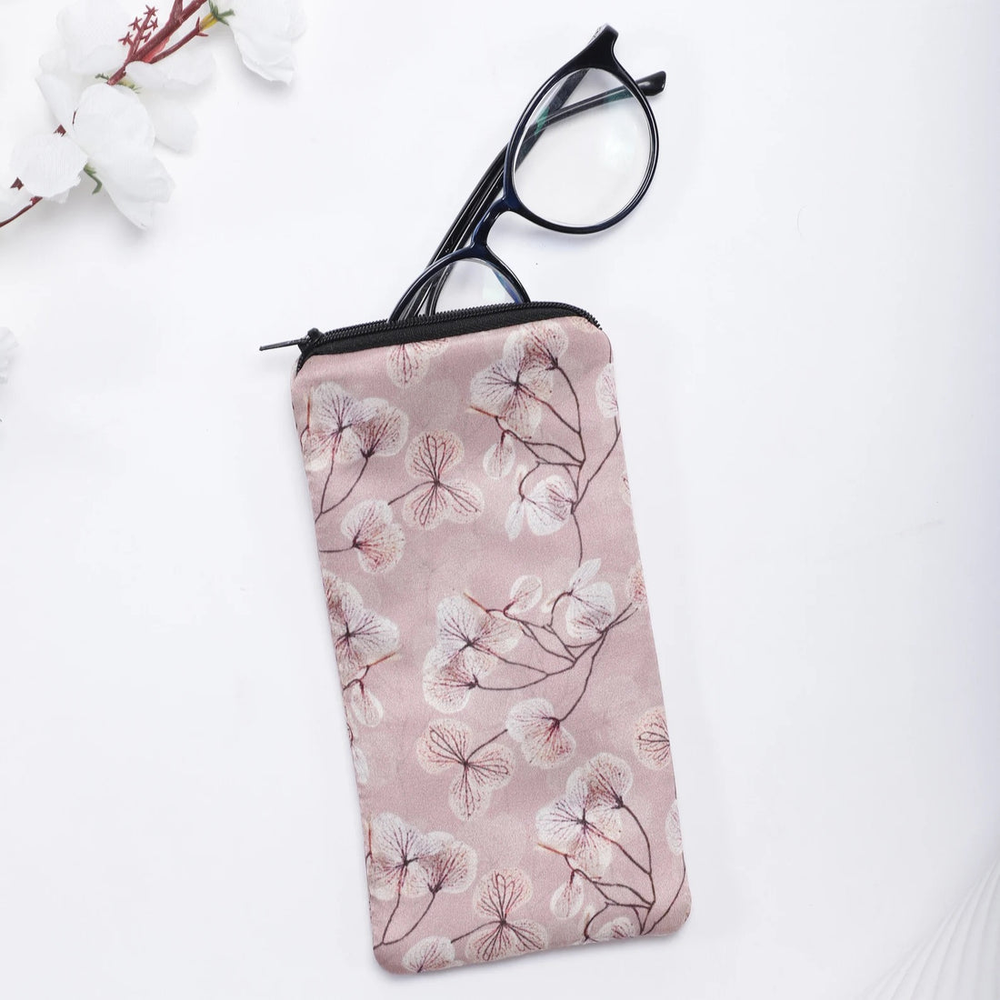 Blush Skeletal Leaves Silk Glasses Case - Pattern Passion_Just Makers
