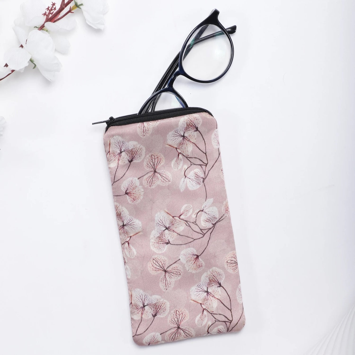 Blush Skeletal Leaves Silk Glasses Case - Pattern Passion_Just Makers