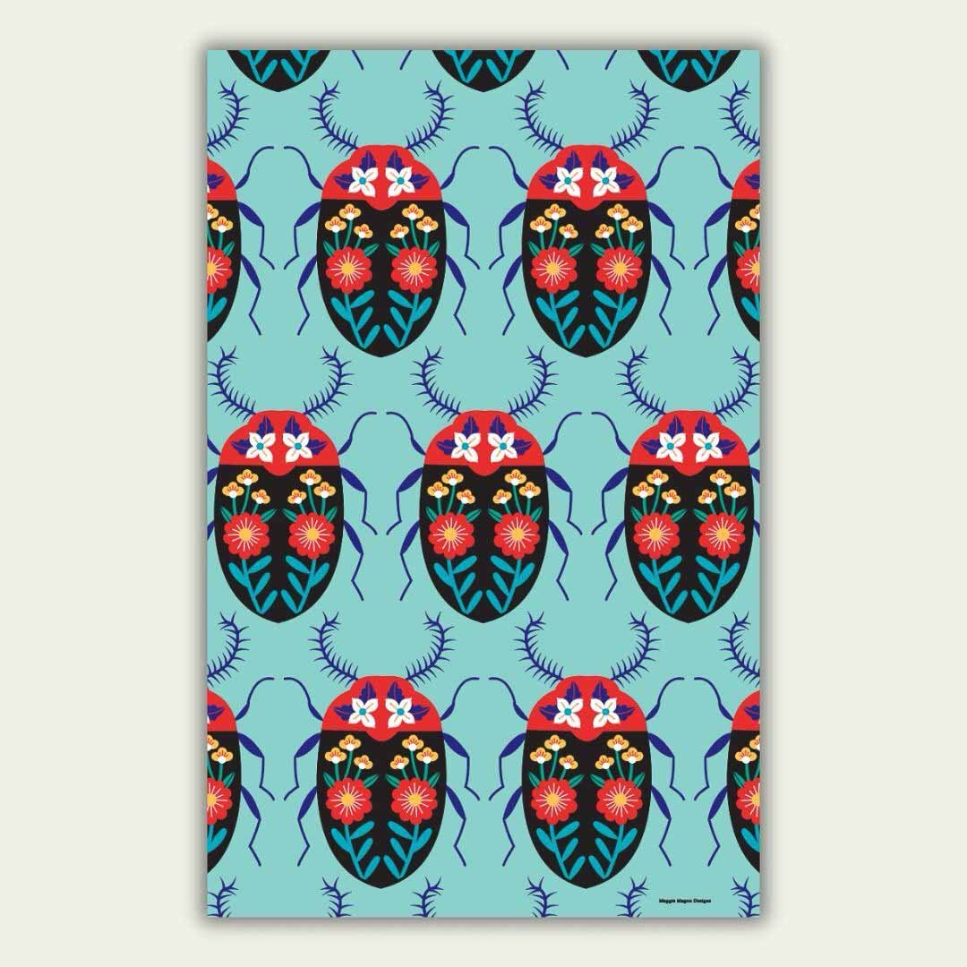 Bright Beetles Tea Towel - Maggie Magoo Designs - Just Makers Maggie Magoo Designs
