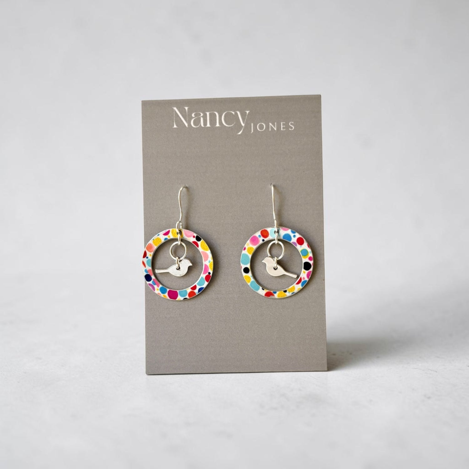 Bubble Gum Disc Bird Earrings - Nancy Jones_Just Makers