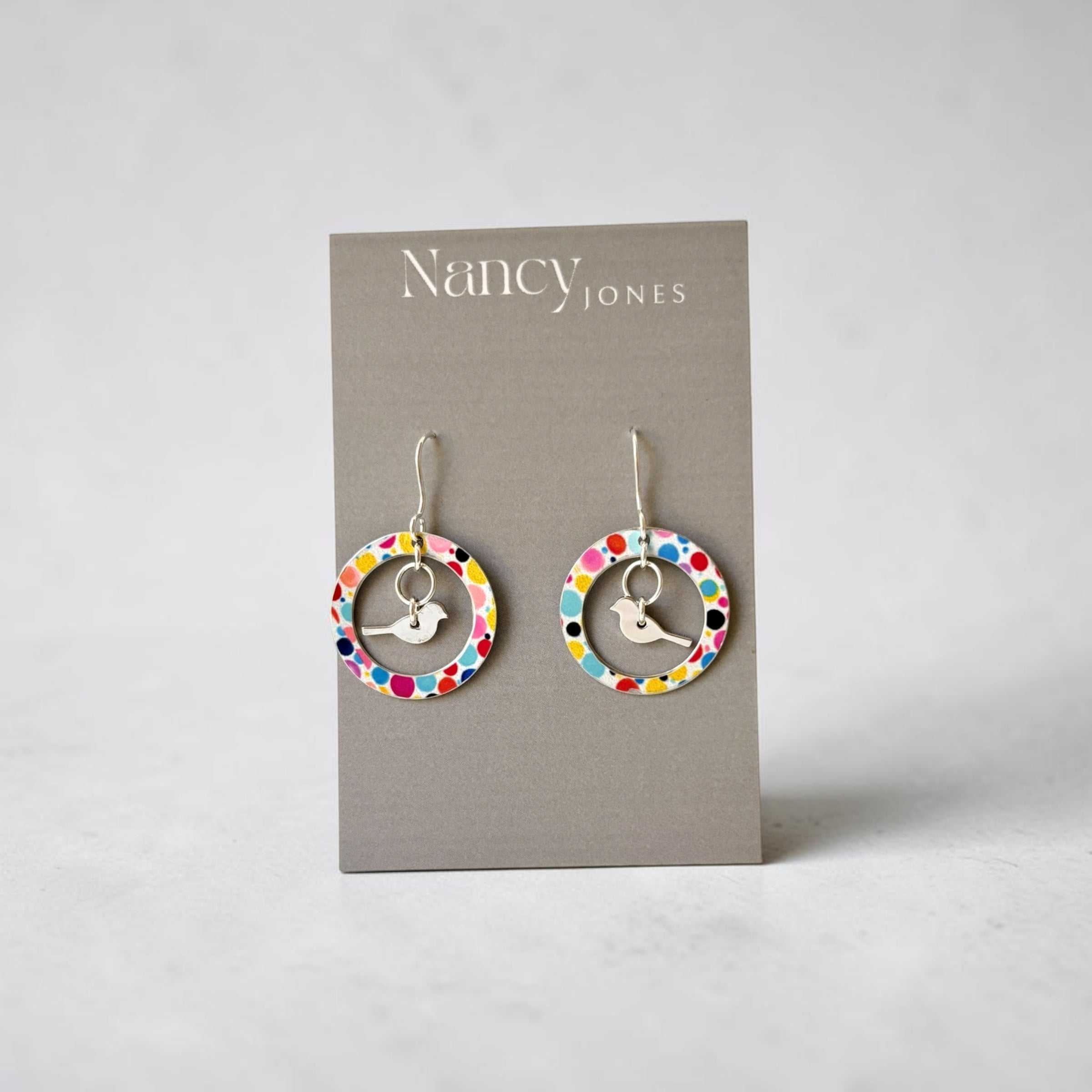 Bubble Gum Disc Bird Earrings - Nancy Jones_Just Makers