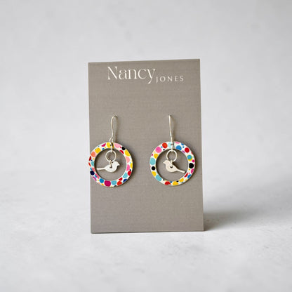 Bubble Gum Disc Bird Earrings - Nancy Jones_Just Makers