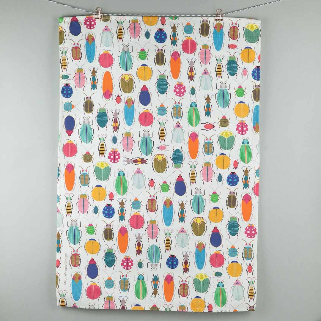 Light Bugs and Beetles Tea Towel Maggie Magoo Designs - Just Makers Maggie Magoo Designs