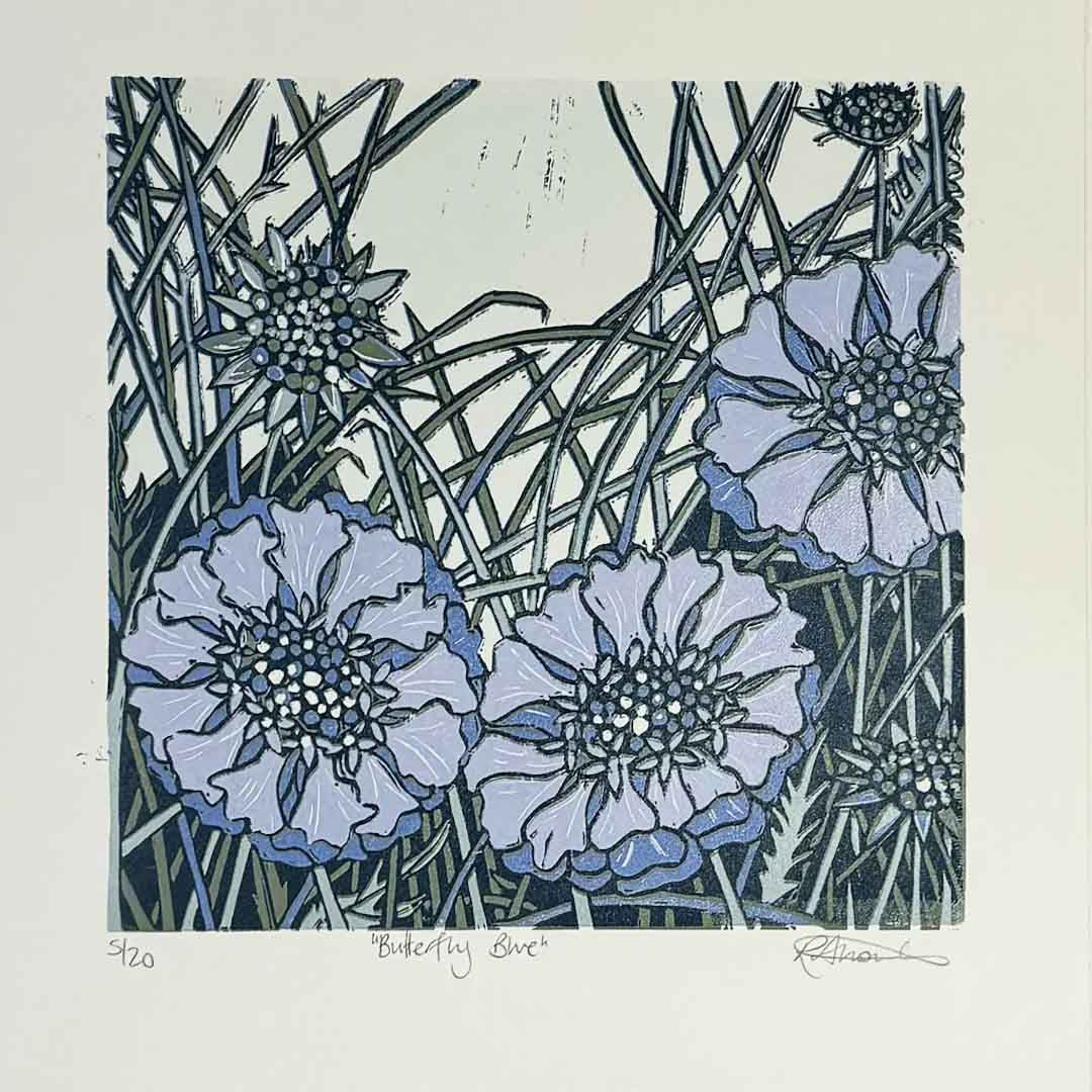 Butterfly Blue Linoprint Unframed Print_Just Makers