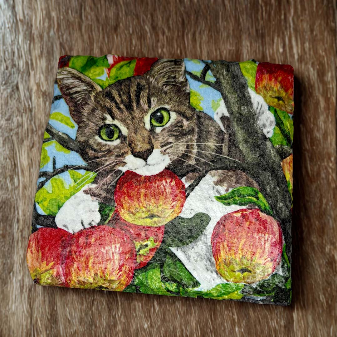 Cat and Apples Coaster Slate - Sarah Tustin_Just Makers