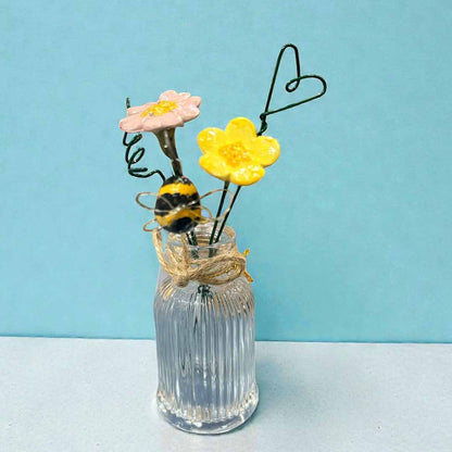 Ceramic and Wire Spring Flower and Bee in Vase - Jenny Blue Art_Just Makers