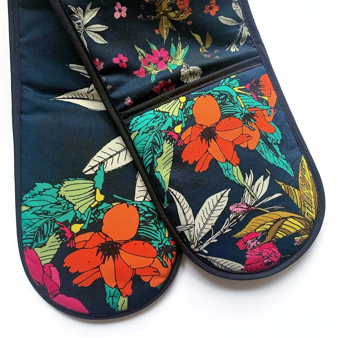 Cherry Blossom Double Oven Glove by Bean and Bemble_Just Makers