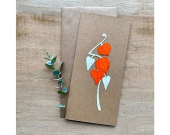 Chinese Lanterns Physalis Motif Papercut Card - Natty Deco_Just Makers
