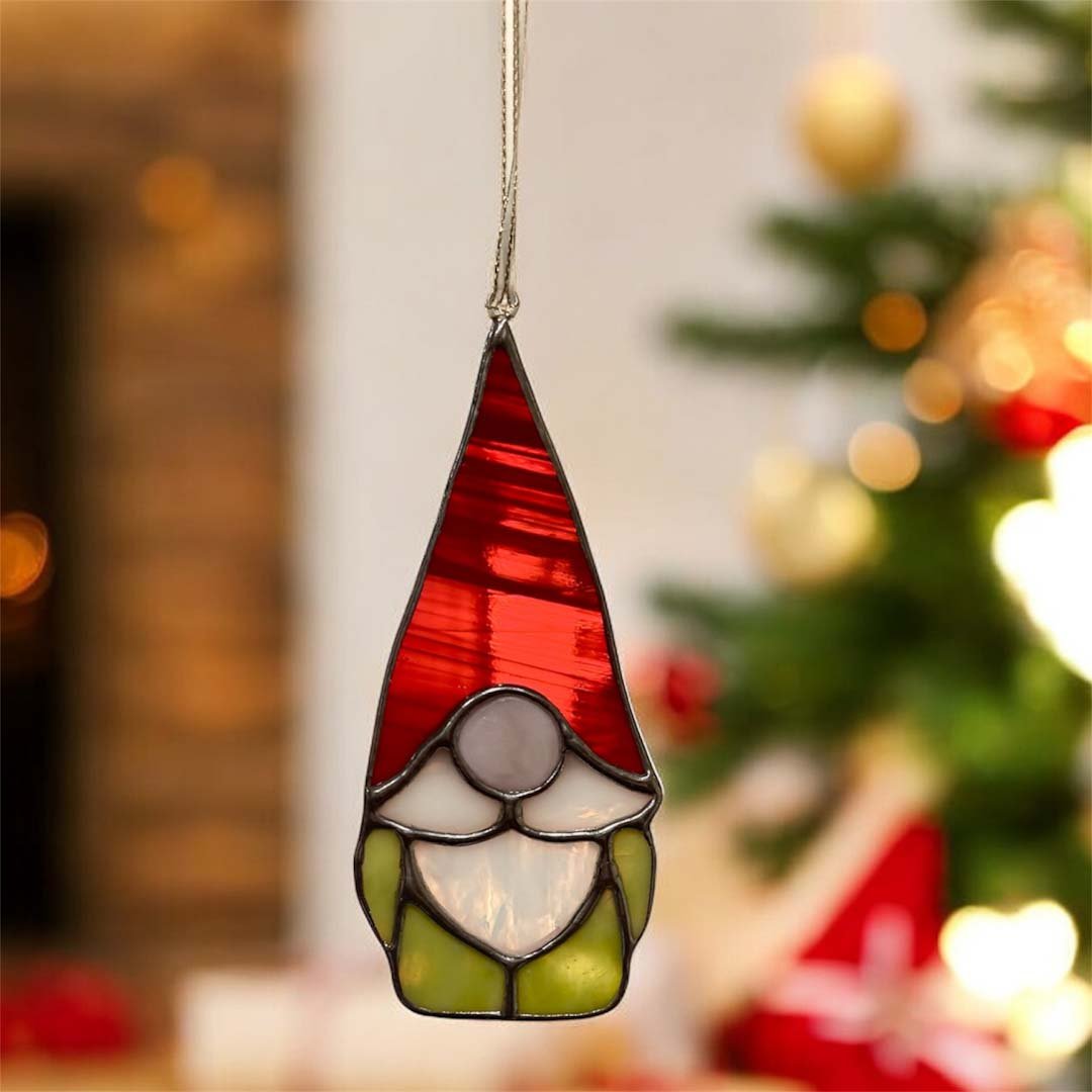 Christmas Gonk Stained Glass Hanging Decoration - Dragonfly Glass Art - Just Makers Dragonfly Glass Art