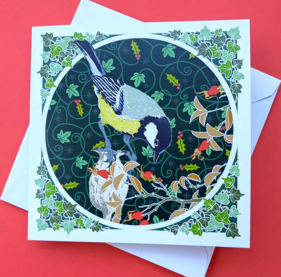 Christmas Great Tit Greeting Card - Umbellifer_Just Makers