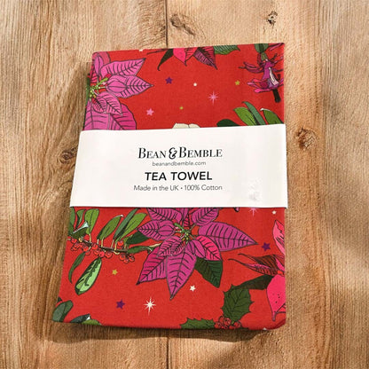 Christmas Poinsetta Tea Towel - Bean and Bemble_Just Makers
